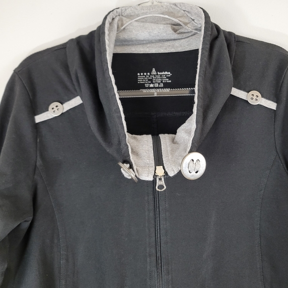 NEON BUDDHA black cotton cowl neck zip front cinchable sweatshirt jacket - Picture 2 of 8